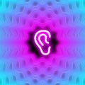Ear symbol tinnitus neon sound sign listening concept