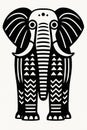"Geometric Tribal Elephant Illustration in Black and White" Royalty Free Stock Photo