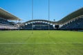 "GGL" rugby stadium from the inside with its perfectly mowed green lawn, its bleachers