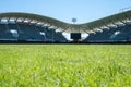 "GGL" rugby stadium from the inside with its perfectly mowed green lawn, its bleachers