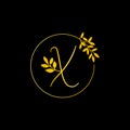 X Gold letter and Gold Leaf logo design. X Letter golden initial luxury Boutique Nature Floral Flower. X Monogram vector design