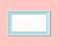 1x2 horizontal landscape picture frame mockup. Realisitc paper, wooden or plastic blue blank for photographs. Isolated poster Royalty Free Stock Photo