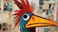 Stylized Urban Art: Paintings Of Roosters And Newspaper Covers