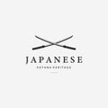 X Katana Ninja Sword Logo Icon Vintage Vector, Illustration Design of Samurai Japanese Heritage Concept