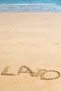 'Lato' word written on sand