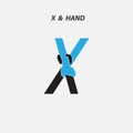 X - Letter abstract icon & hands logo design vector template.Italic style.Business offer,Partnership,Hope,Help,Support,Teamwork s