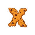 X letter cookies. Cookie font. Oatmeal biscuit alphabet symbol.