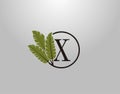 X Letter Logo Circle Nature Leaf, vector logo design concept botanical floral leaf with initial letter logo icon for nature Royalty Free Stock Photo