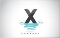 X Letter Logo Design with Water Splash Ripples Drops Reflection Royalty Free Stock Photo