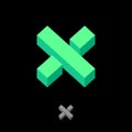 X letter logo. Green X monogram consist of volume elements. 3D illusion.