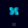 X logo consist of blue ribbons. X origami monogram like butterfly. Network, Web Icon.