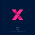 X logo. Origami letter. Pink arrows as ribbon, isolated on a dark background.