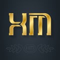 X and M initial golden logo. XM - Metallic 3d icon or logotype template. MX - design element with lineart option. Gold