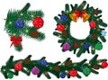 Cristmas new year fir branch garland wreath vector