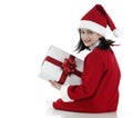 X-mas little girl with huge present Royalty Free Stock Photo