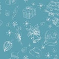 X-mas seamless hand drawn backgrownd blue Royalty Free Stock Photo