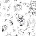 X-mas seamless hand drawn backgrownd bw Royalty Free Stock Photo