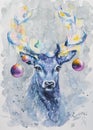 X-mass deer watercolors painted