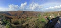 180Â° view from a balcony of mountains in autumn and some small houses