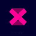 X monogram. X origami logo. X letter like pink ribbon like paper figure.