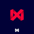 X monogram. X origami logo. X letter like red ribbon on a dark background.