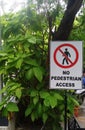 'No Pedestrian Access' sing board on corporate buildings