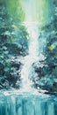 Minimalistic Landscape Painting: Blue And Green Waterfall On Canvas Royalty Free Stock Photo
