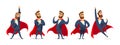 Businessman in a superhero costume. Character collection of business hero in various poses. Super manager set. Royalty Free Stock Photo