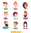 Cheerful people avatar collection. User faces. Trendy modern style. Flat Cartoon Character design.