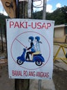 & x28;Please, backriding is not allowed& x29; signage in Philippines lockdown guidelines.