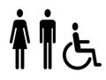 Man, woman and wheelchair toilet icons