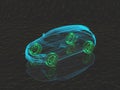 X-ray concept car with green wheels.