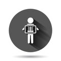 X-ray icon in flat style. Radiology vector illustration on black round background with long shadow effect. Medical scan circle