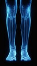 X-ray of legs of a male human, blue tone radiograph on a black background, Ai generative