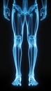 X-ray of legs of a male human, blue tone radiograph on a black background, Ai generative