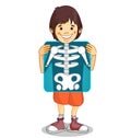 X-ray, Roentgen. RÃÂ¶ntgen film. Xray shows the breast, ribs, spine, and pelvis bones. Cartoon body x ray of child boy character. Royalty Free Stock Photo