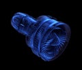 X-ray style turbofan jet engine isolated on black background