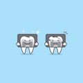 X-ray with Tooth characters compare good & bad condition illustration vector on blue background. Dental concept.