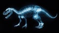 X ray view of dinosaur revealing detailed bone structure, skeleton on black background, theme of prehistoric, fossil,