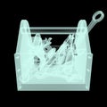 X-ray view of toolbox with tools inside, wrench, spanner, hammer, screwdriver. high quality rendering. illustration for Royalty Free Stock Photo