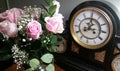 Antique clock with roses Royalty Free Stock Photo