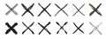 X scribble cross marks in black ink. Vector set of grunge error or cancellation symbols.