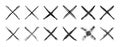 X scribble cross marks in black ink. Vector set of grunge error or cancellation symbols.