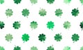 Four-leafed lucky clovers seamless pattern. Watercolor background for Saint Patrick`s Day.