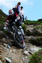 A mountain biker downhill Spieljoch in the Zillertal valley in Tirol