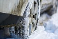 4x4 tyres in snow Royalty Free Stock Photo