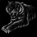 The Vector logo tiger for tattoo or T-shirt design or outwear. Hunting style tigers print on black background.