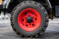 4x4 Wheel with Red Steely Rim Royalty Free Stock Photo