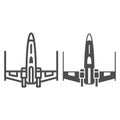 X wing x fighter line and solid icon, star wars concept, x wing starfighter vector sign on white background, outline