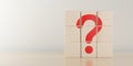 3x3 wood blocks standing on table with red question mark, idea, solution or question or communication business concept background Royalty Free Stock Photo